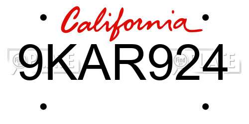 9KAR924 California License Plate