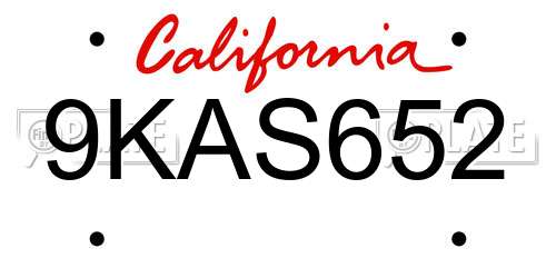 9KAS652 California License Plate