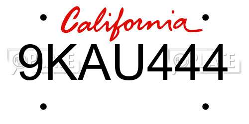 9KAU444 California License Plate