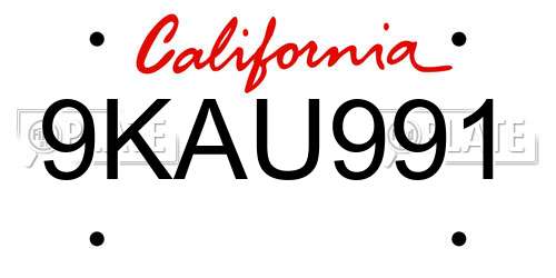 9KAU991 California License Plate