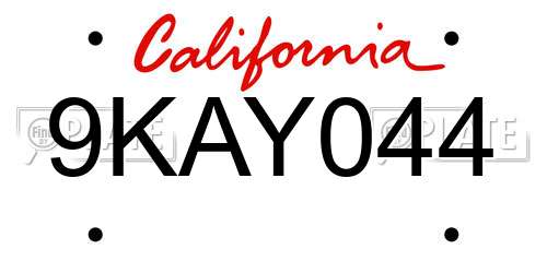 9KAY044 California License Plate