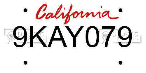 9KAY079 California License Plate