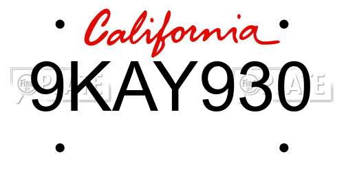 9KAY930 California License Plate