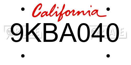 9KBA040 California License Plate