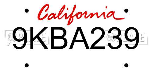 9KBA239 California License Plate