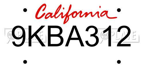 9KBA312 California License Plate
