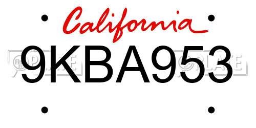 9KBA953 California License Plate