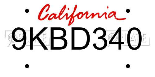 9KBD340 California License Plate