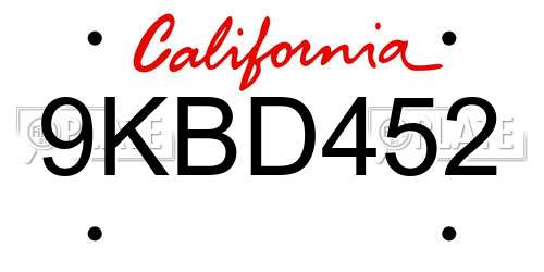 9KBD452 California License Plate