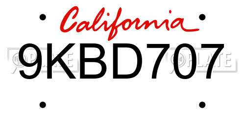 9KBD707 California License Plate