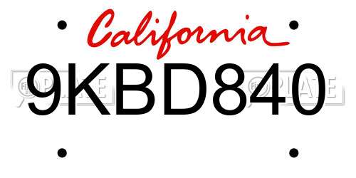 9KBD840 California License Plate