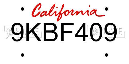 9KBF409 California License Plate