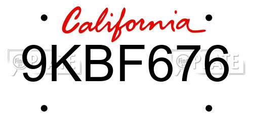 9KBF676 California License Plate