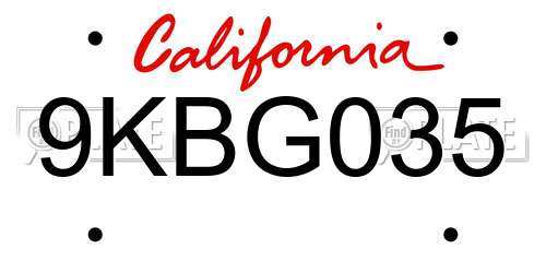 9KBG035 California License Plate