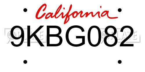 9KBG082 California License Plate