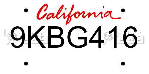9KBG416 California License Plate