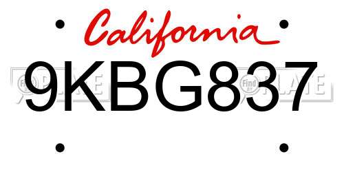 9KBG837 California License Plate