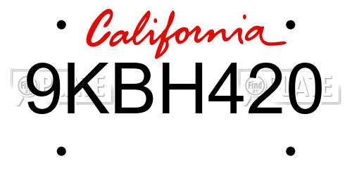 9KBH420 California License Plate
