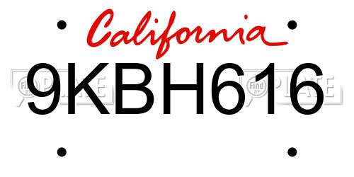 9KBH616 California License Plate