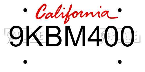 9KBM400 California License Plate