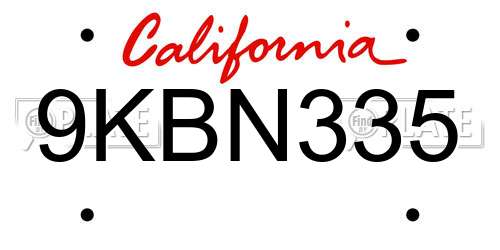 9KBN335 California License Plate
