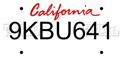 9KBU641 California License Plate
