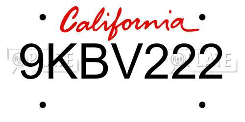 9KBV222 California License Plate