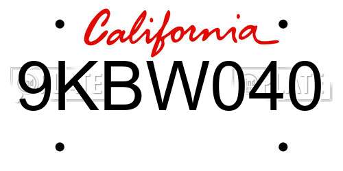 9KBW040 California License Plate