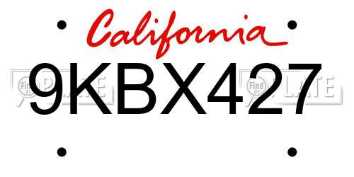 9KBX427 California License Plate