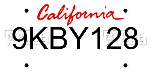9KBY128 California License Plate