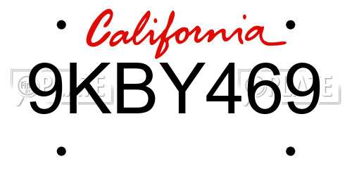 9KBY469 California License Plate