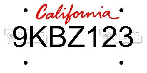 9KBZ123 California License Plate