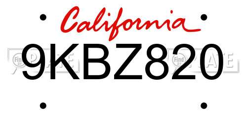 9KBZ820 California License Plate