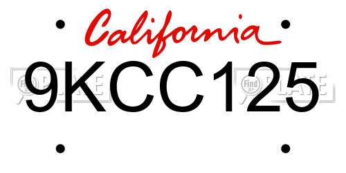 9KCC125 California License Plate