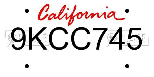 9KCC745 California License Plate