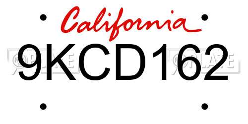 9KCD162 California License Plate