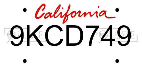 9KCD749 California License Plate
