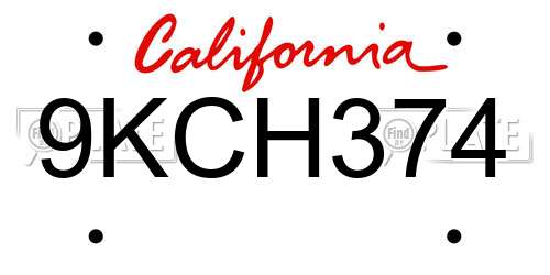 9KCH374 California License Plate