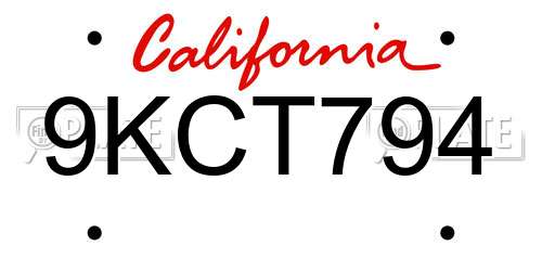 9KCT794 California License Plate