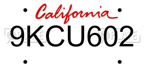 9KCU602 California License Plate