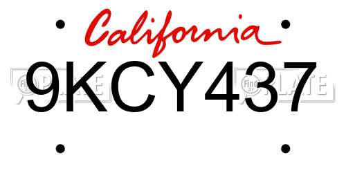9KCY437 California License Plate