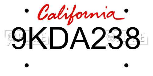 9KDA238 California License Plate