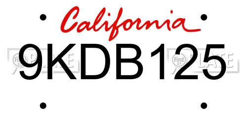 9KDB125 California License Plate