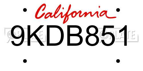9KDB851 California License Plate