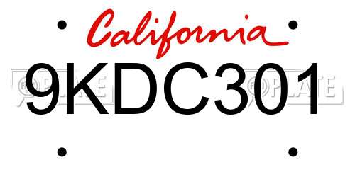 9KDC301 California License Plate