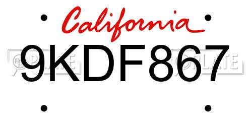 9KDF867 California License Plate