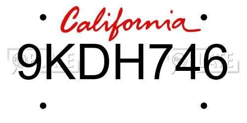9KDH746 California License Plate