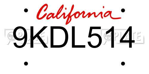 9KDL514 California License Plate