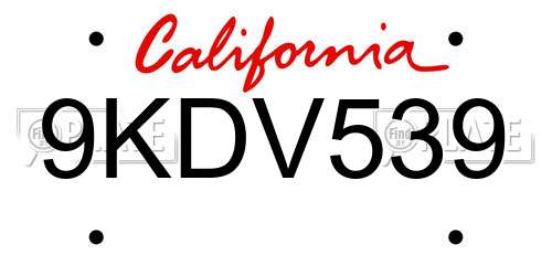 9KDV539 California License Plate