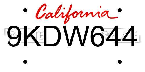9KDW644 California License Plate
